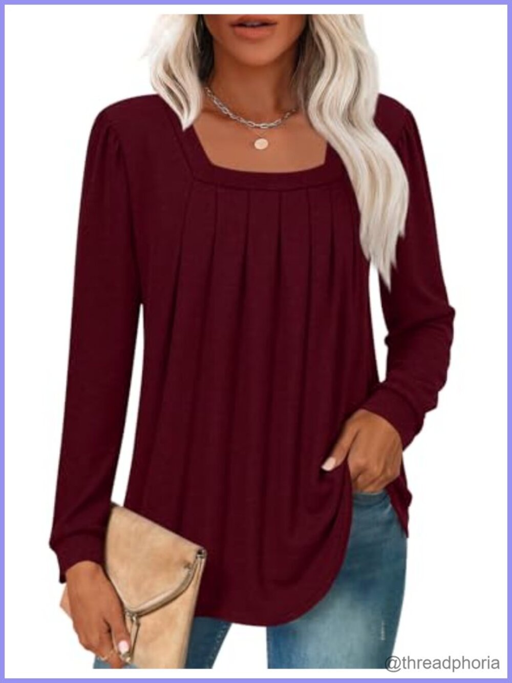 Womens Long Sleeve Square Neck Tunic Top Loose Fit Sweater for Leggings